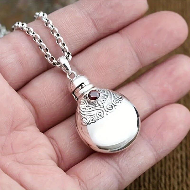 TEMU Vintage Perfume Bottle Small Jar Pendant Open Hollow Necklace For Women's Birthday Party Elegant Pendant Jewelry
