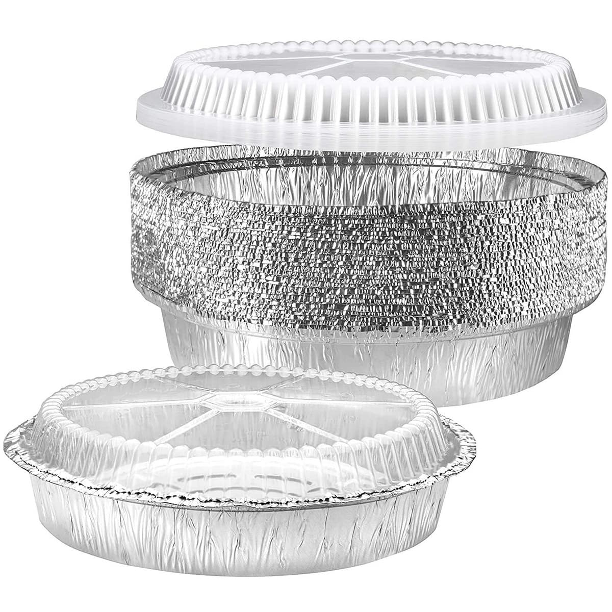 TEMU 50 Pack 9 Inches Round Aluminum Foil Pans With Plastic Lids Disposable Tin Foil Pan With Lids Heavy Duty Food Container Pie For Freezer Oven