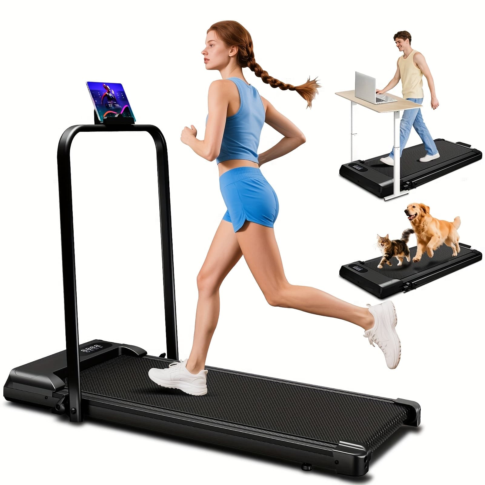 TEMU Aiteid Walking Pad, 2.5 Under Desk, 2in 1 Foldable For Home, Walking Pad With Handle Bar, Widened Running Belt With Remote Control & Led Screen
