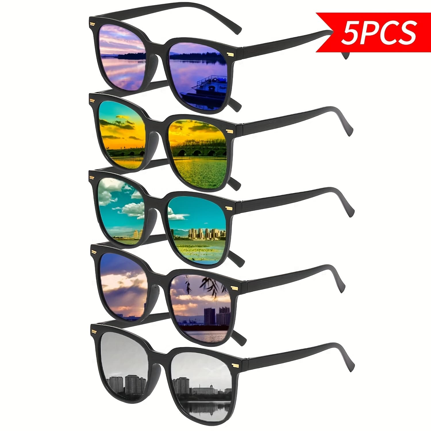 TEMU 5-pack Polarized Suitable For Men And Women With Colored Mirrored Lenses, Ideal For Driving,,, And ;