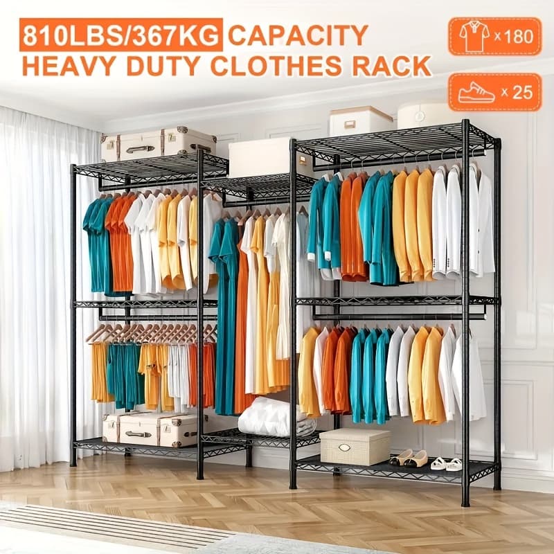 TEMU Heavy--standing Clothing Rack With Wardrobe Closet - Metal Garment Suitable For, Retail Store, Dressing Room - Sturdy Wardrobe Furniture With Hanging Space, Space-saving For Small Bedrooms