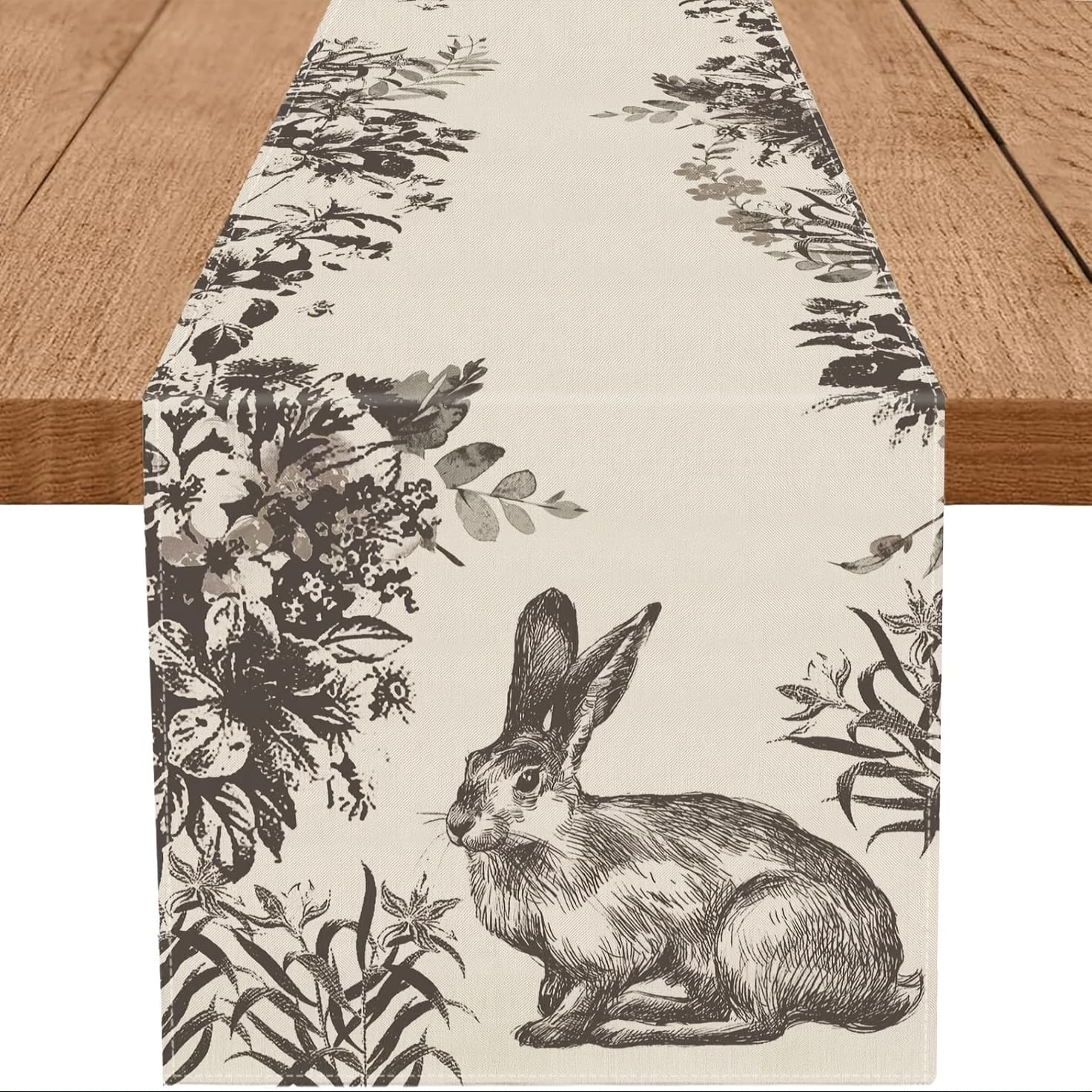 TEMU 1pc, Easter Table Runner Ink Floral Bunny Long Table Runners Spring Dining Table Party Farmhouse Decoration, Fireplace Decor