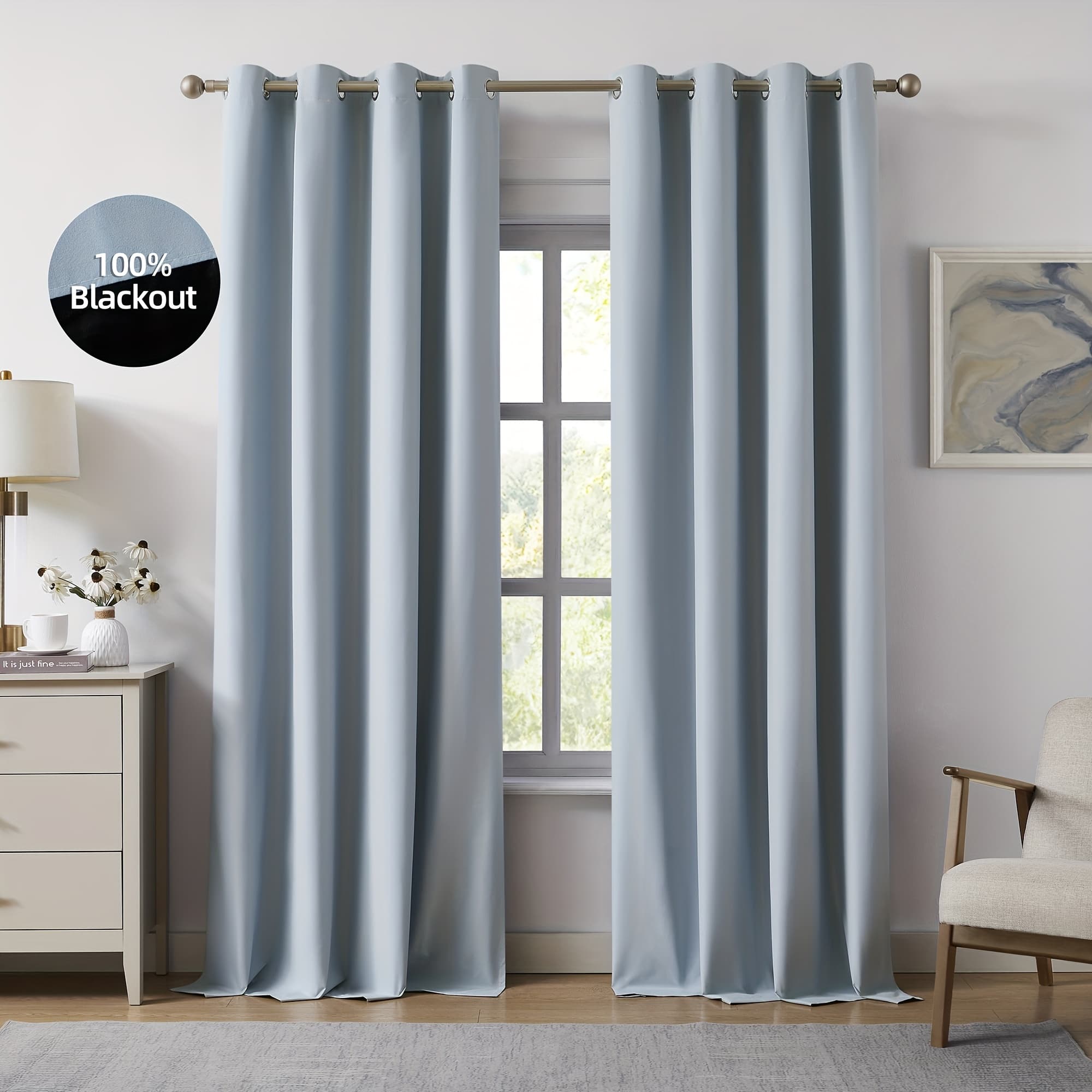 TEMU Privacy Curtain For Living Room And Bedroom, 100% Blackout Curtain, 2pcs Modern Blackout Curtains, 100% Light Blocking, Solid Color, Polyester With Coated Lining, Lightweight