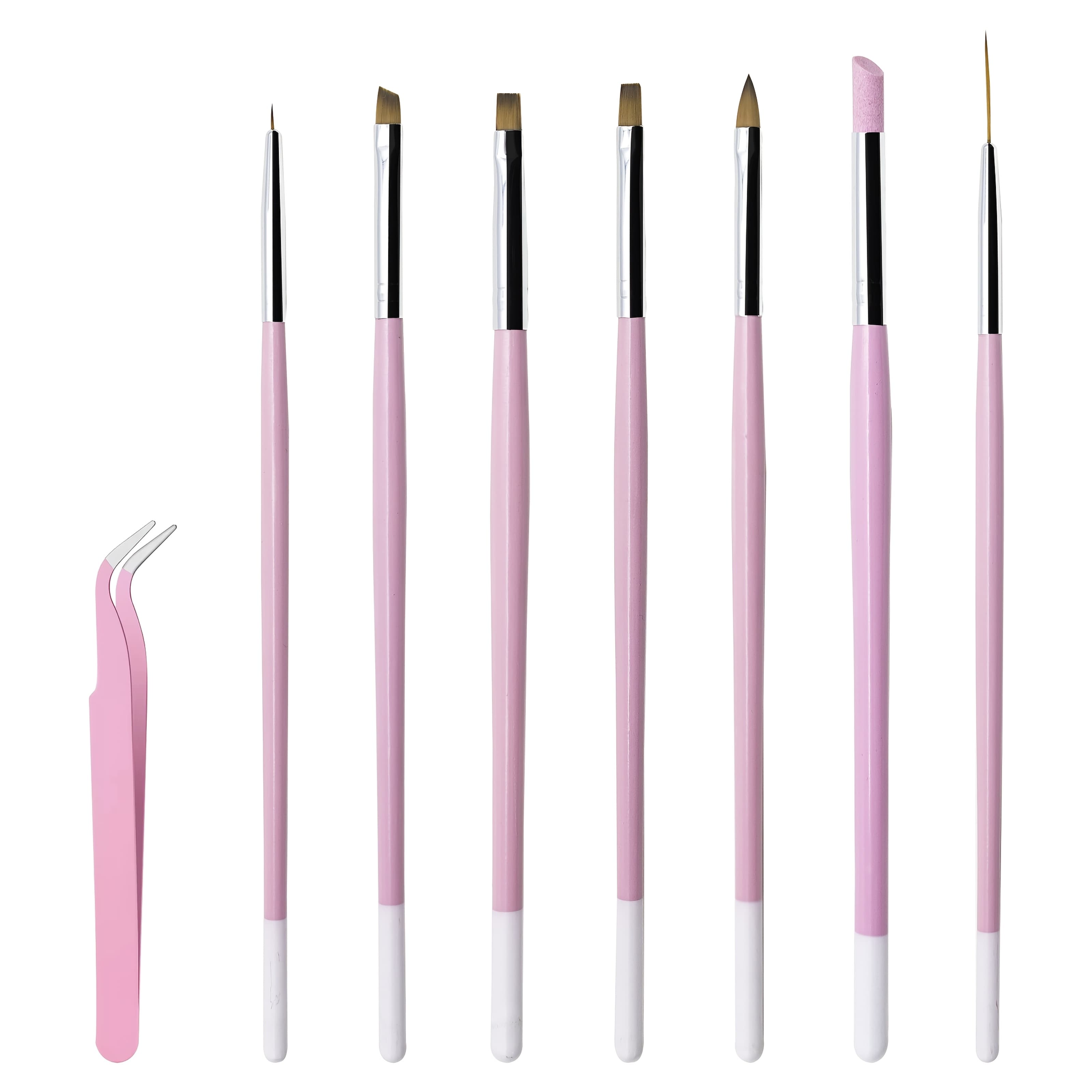 TEMU Aridito 7pcs Pink Painting Gel Tools Nail Art Brush Set With A Examination For Nail Diy And Salon
