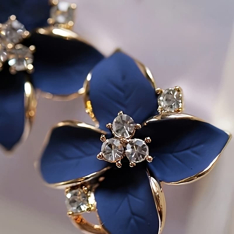 TEMU Stylish Blue Camellia Stud Earrings, Ideal For Daily Use And Special Occasions