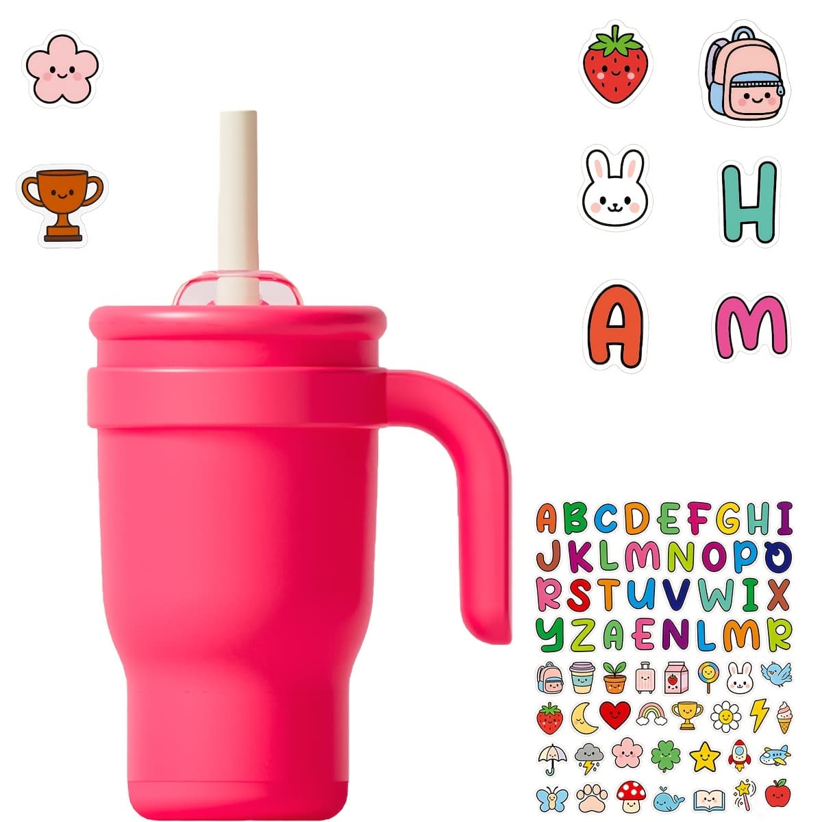 TEMU 14oz Tumbler With Handle, Insulated Water Bottle With Straw And 2in 1 Lid, Stainless Steel Cup Travel Coffee Mug For Sports Office Gym Kitchen, Free Stickers