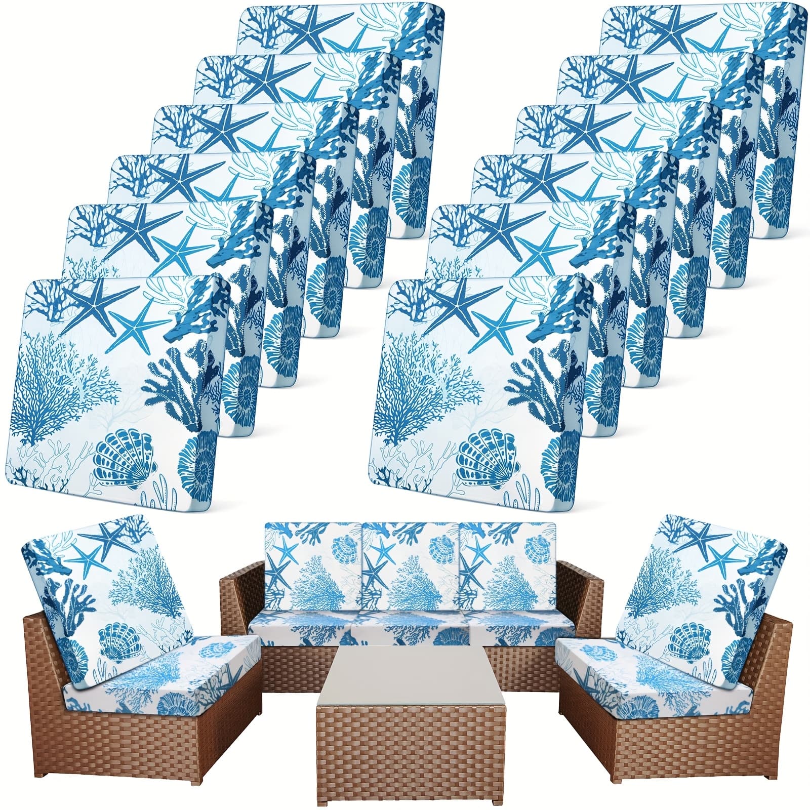TEMU 12pcs Patio Stretch Outdoor Cushion Covers Sofa Couch Covers Replacement Couch Slipcover For Sofa Seat Chair Porch Patio Furniture Protector, Flexibility And Washable (ocean, Light Blue)