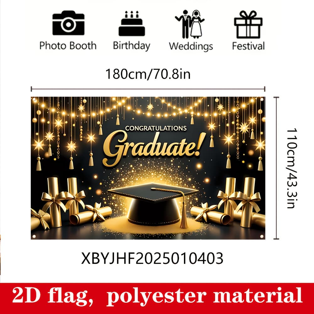 TEMU A Single Piece Of A Shimmering Golden Backdrop For Graduation , Measuring 180cm By 110cm, Featuring Designs Of A Graduation And , Perfect For Decorating Parties During The Graduation Season