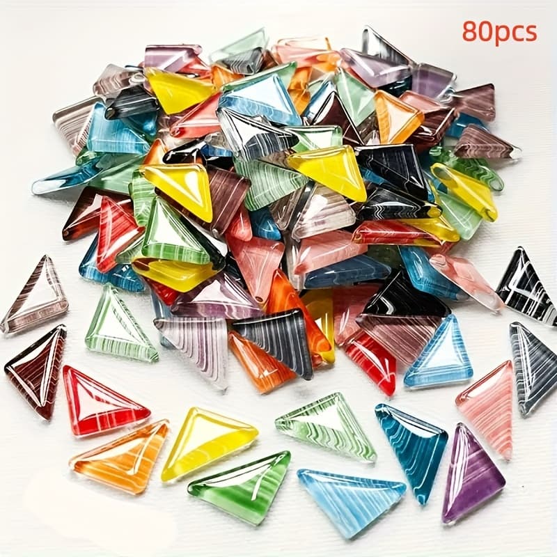 TEMU 80pcs Glass Mosaic Tiles, Colorful Striped Glass Mosaic, Diy Craft Supplies, Fusible Glass Mosaic, Diy Craft Materials