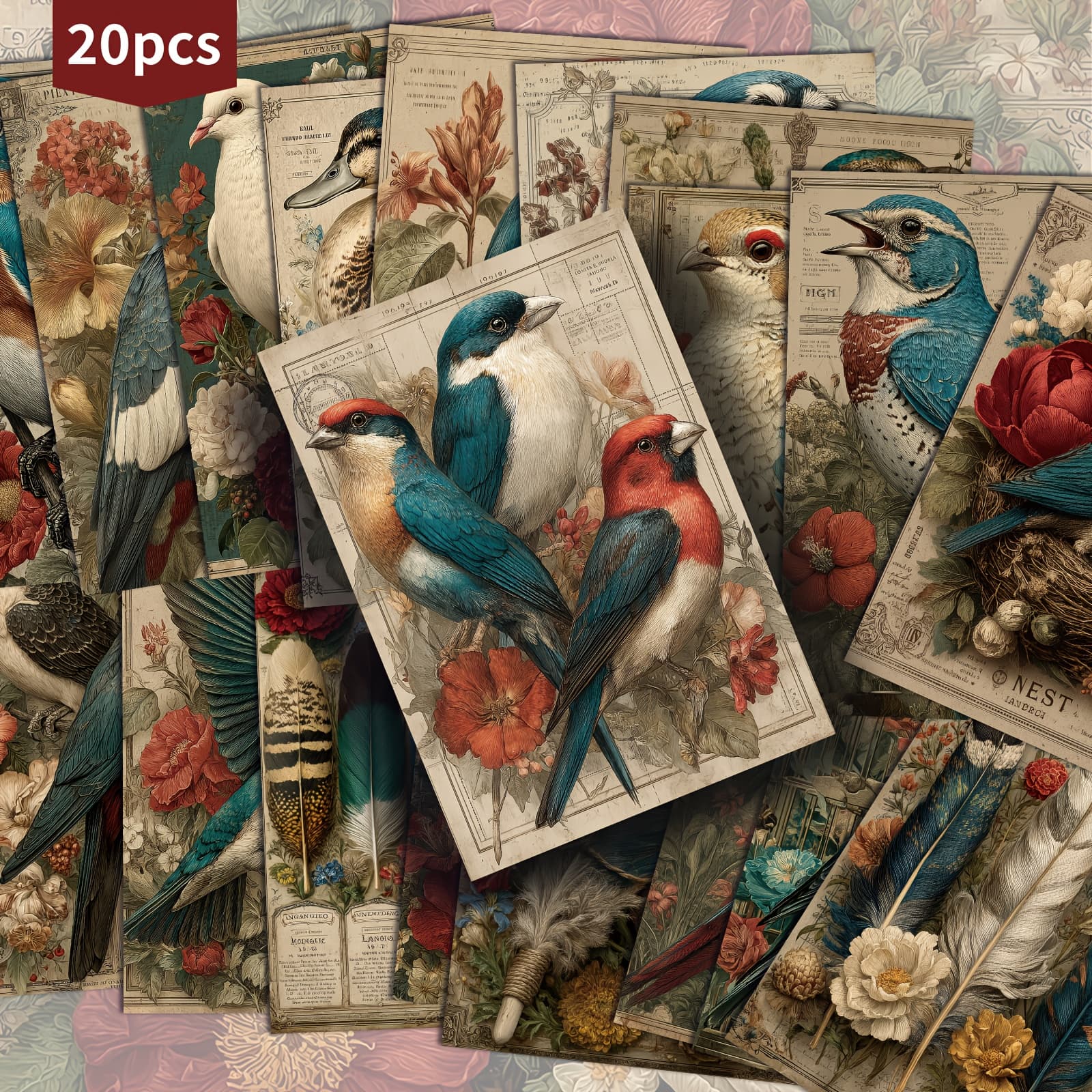 TEMU 20 Pack Bird Habitat Paper Postcards - 4x6 Inches Birds Junk Journal Paper, Classic Pinup Illustrations, Collectible Decorative Painting Cards For Scrapbooking & Crafting