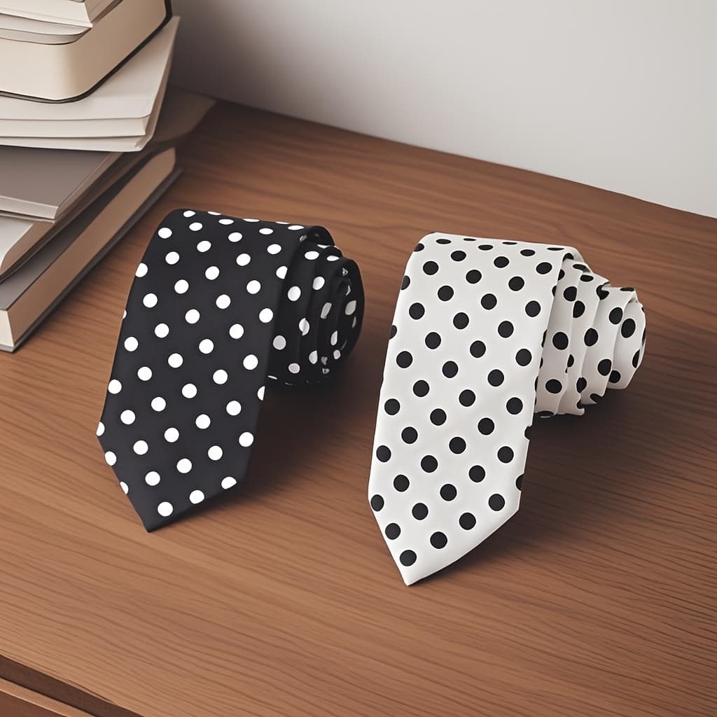TEMU 2pcs Women's Spring/summer Classic Vintage Polka Dot Handmade Necktie, Men's Polka Dot Business Formal Fake Collar Bow Tie, Student Anime Costume Accessories, Elegant Neck Scarf