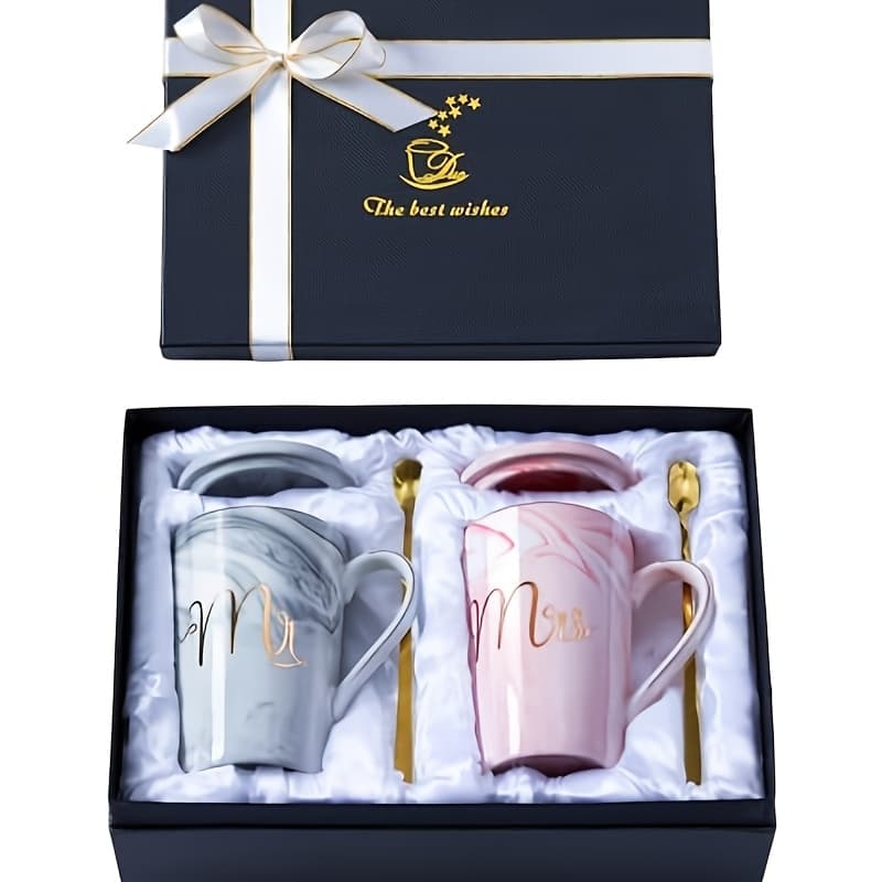 TEMU Wedding Gifts Mr And Mrs Mugs - Wedding Gifts For Bride And Groom - Gifts For Bridal Shower Engagement Wedding And Married Couples Anniversary - Ceramic Marble Cups 14 Oz Pink