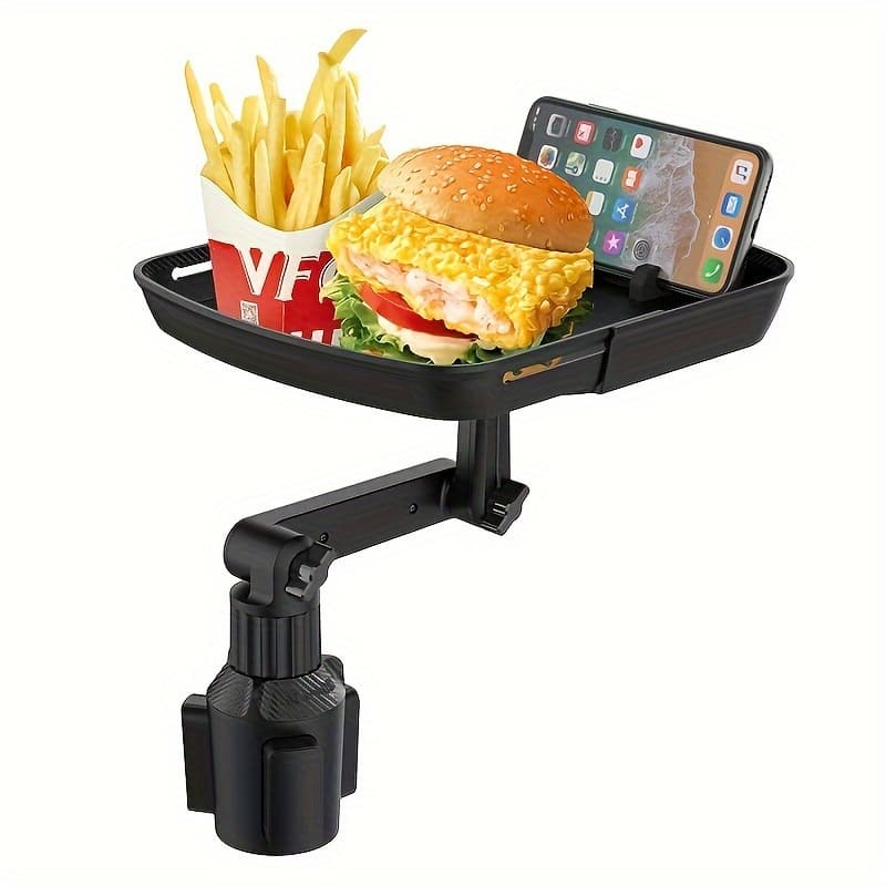 TEMU Rotatable Car Cup Holder Tray, With Dual 360° Rotating Beverage Holders - Durable Plastic, Snack And Accessory Organizer, Suitable For Drivers And