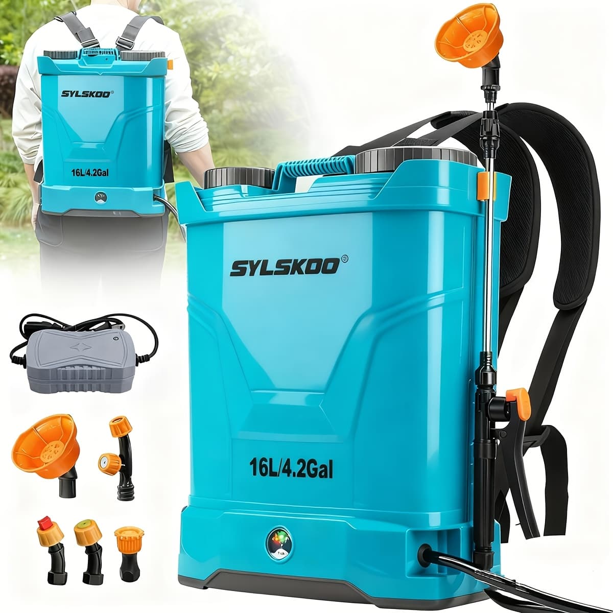 TEMU 4 Gallon Battery Powered Backpack Sprayer, 0-120 Psi Adjustable Pressure Sprayer With 4000mah Lithium Battery 12v Powerful Motor, 5 Nozzles With Telescopic Wand, Garden Weed Yard Lawn Sprayer