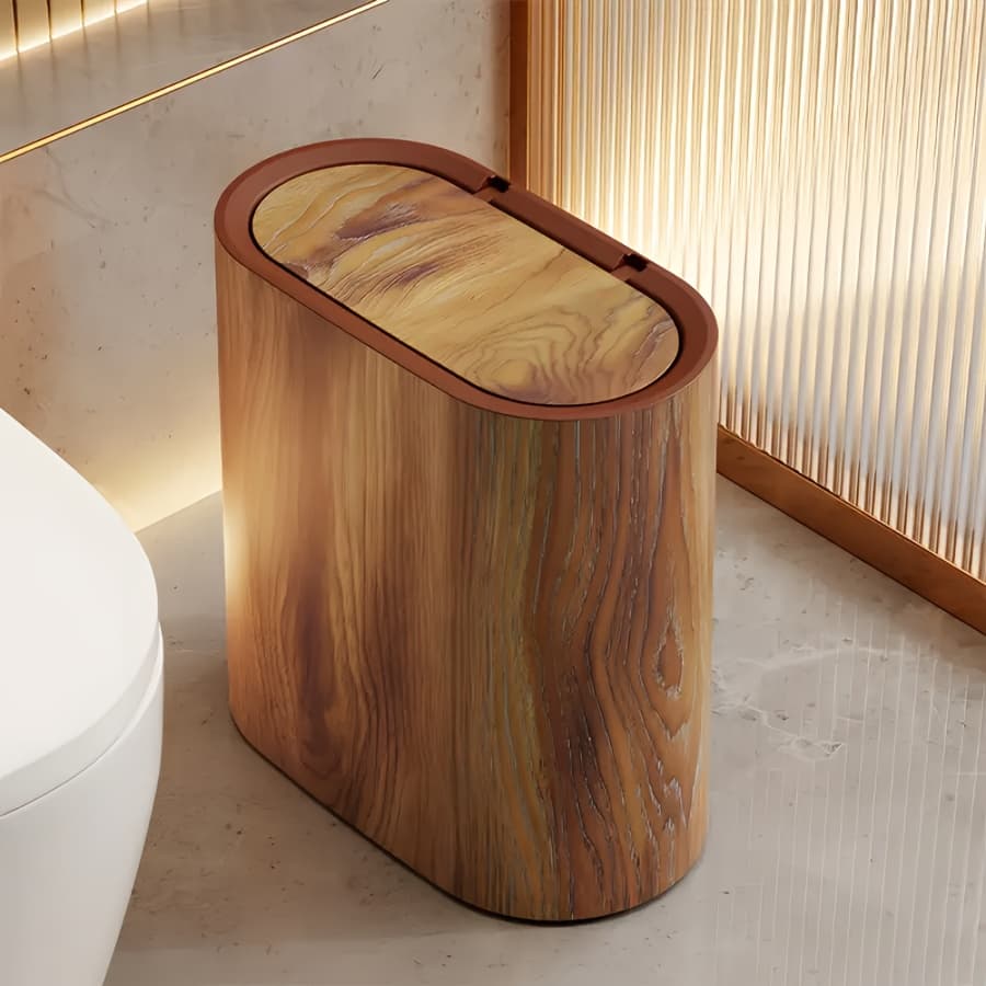 TEMU 1pc Marble Grain Wood Grain Garbage Bin With Built-in Handle Plastic Waste Bin, Easy To Clean, Rust Proof Design, Space Saving, Suitable For Bathrooms, Laundry Rooms, And Home Offices