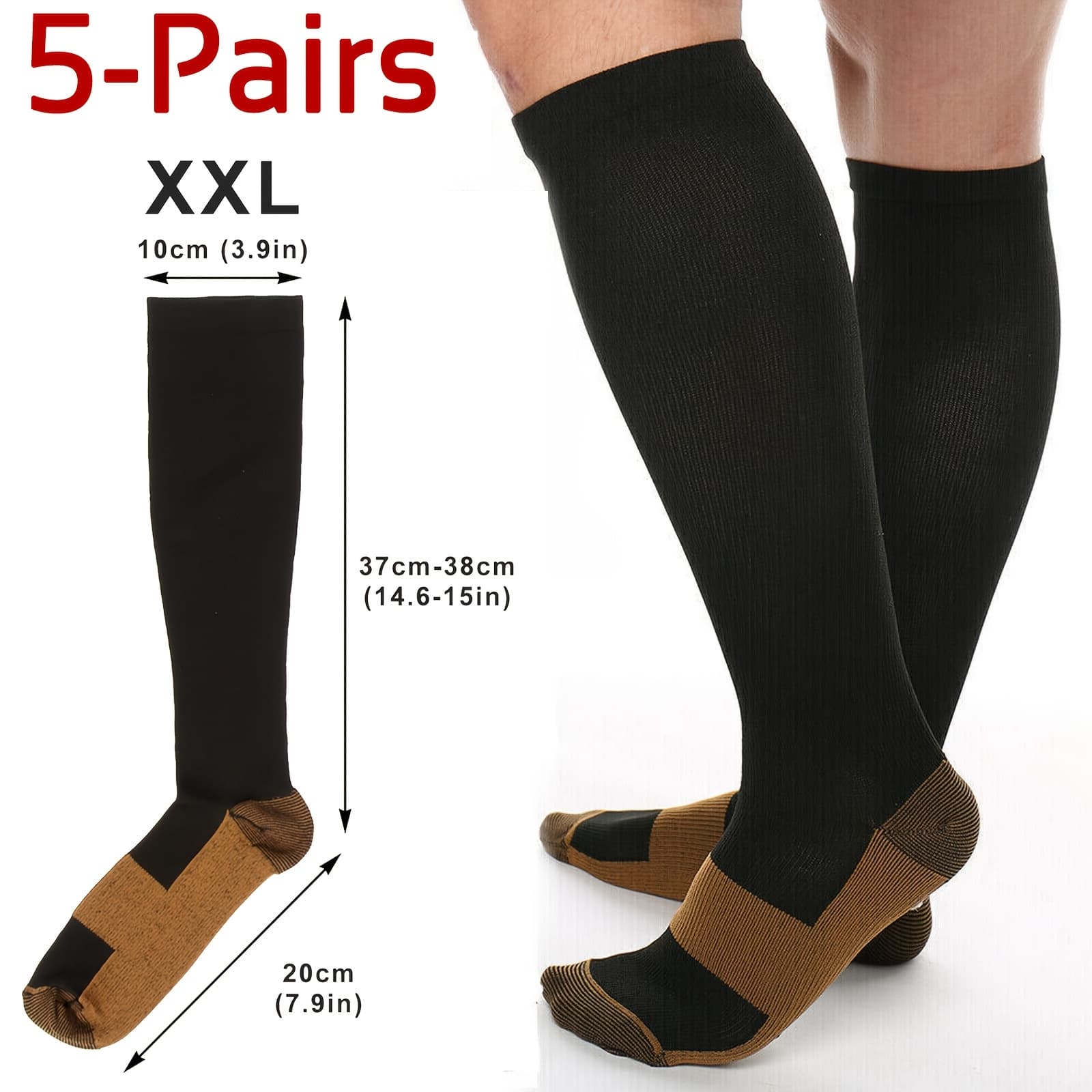 TEMU 5 Pairs Unisex Compression | & Performance For Running, Cycling, Hiking, Training & Athletics