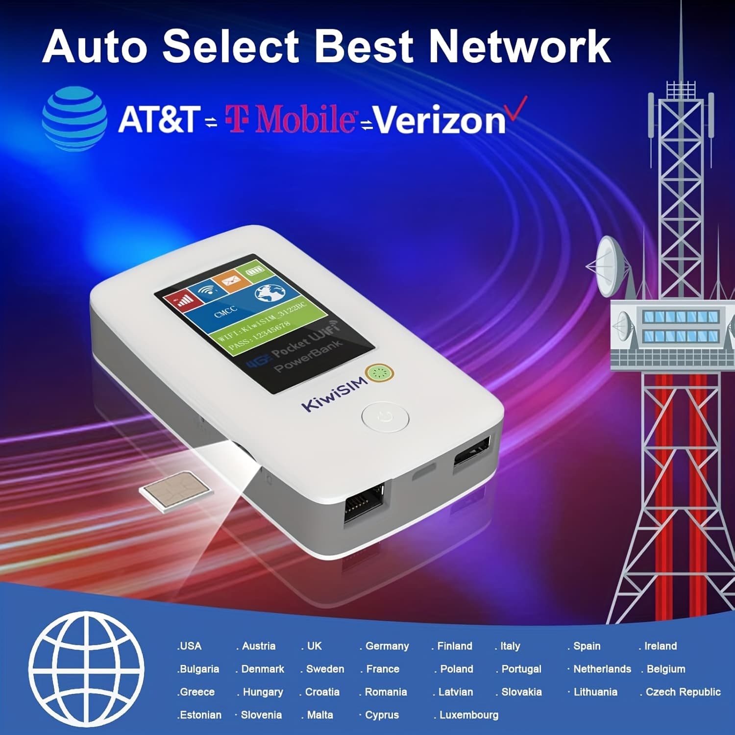 TEMU 4g Lte Portable Wifi Hotspot With 5gb Data Sim Card International Hotspot Router, No Or Sim Card Needed 10 Devices Ideal For Us And Europe