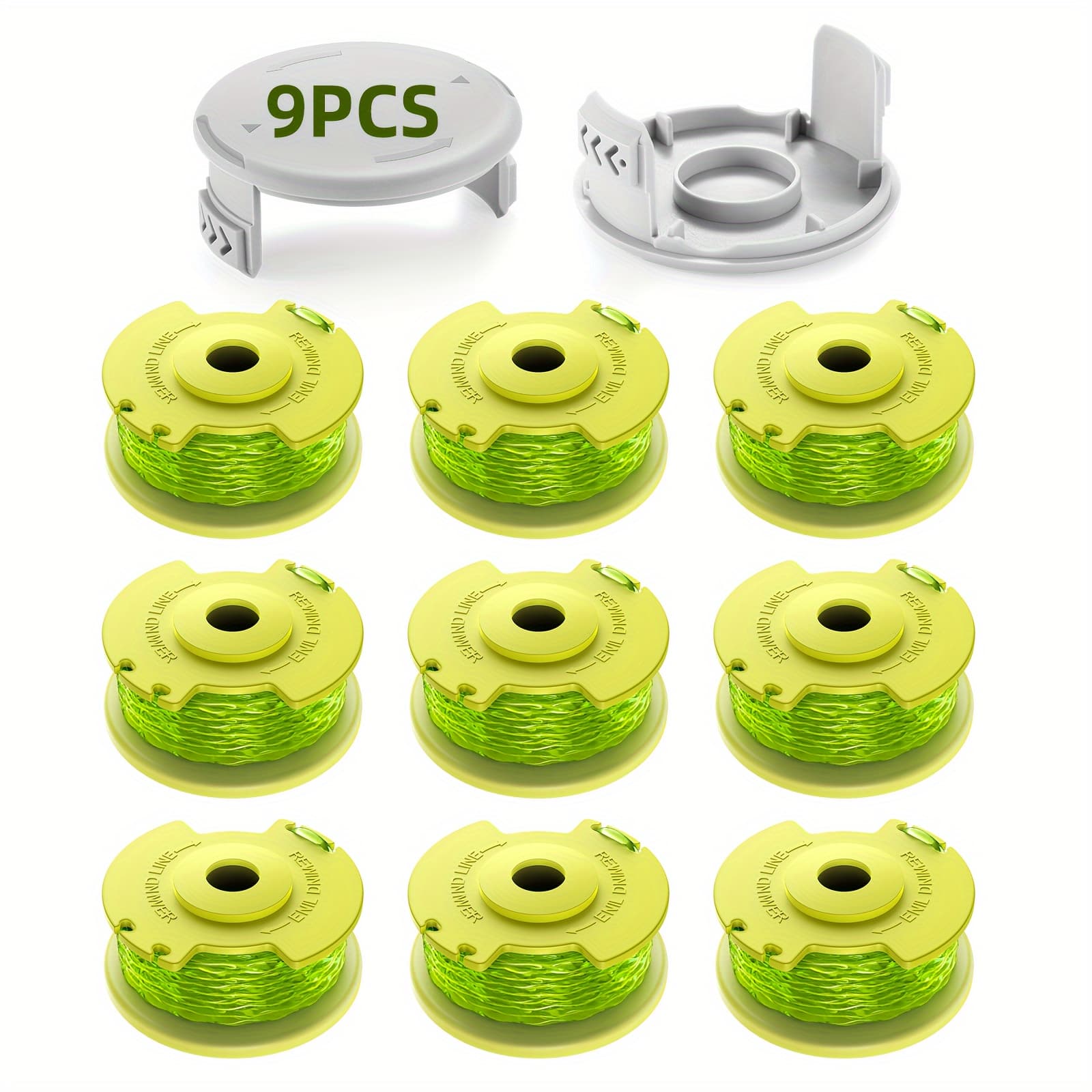 TEMU Trimmer String For Ryobi + Ac80rl3, 11ft/0.080-inch, Spool Replacement Compatible With Ryobi 18v, 24v, And 40v Cordless Trimmers (9pcs Of Trimmer Lines & 2pcs Of Trimmer Caps)