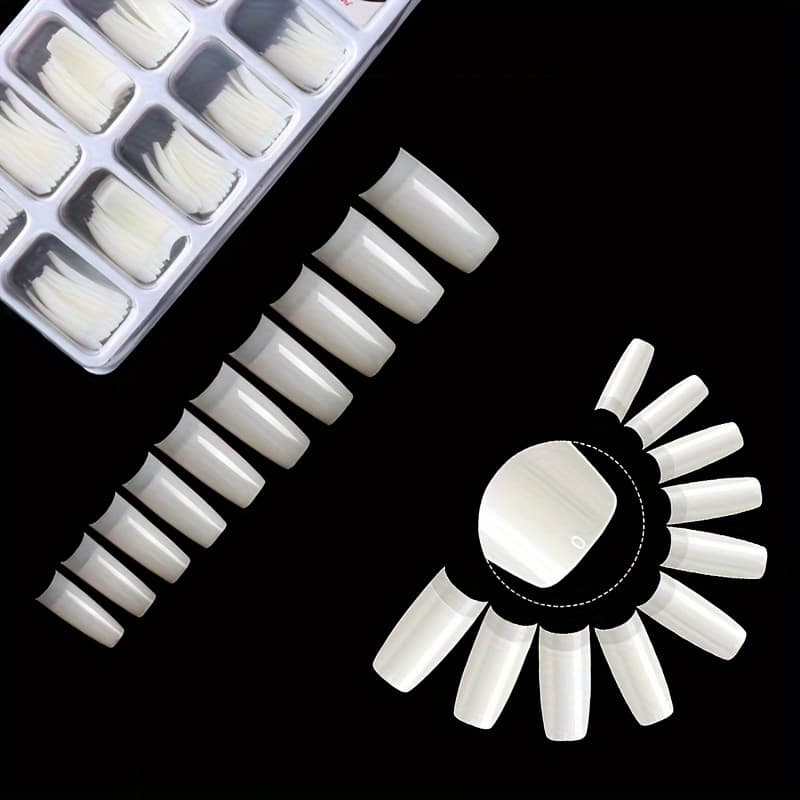 TEMU 100pcs Semi-cover Fake Nail Tips, Artificial Nail Tips Size 0-9, 100pcs Pack, Natural, Transparent Semi-cover