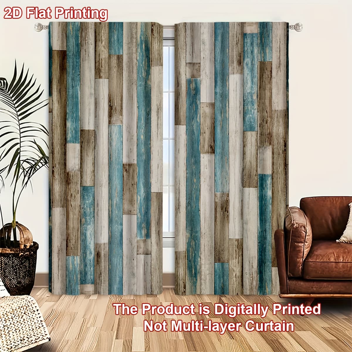 TEMU 2pcs/set 2d Flat Printing Nordic Style Minimalist Wooden Board Pattern Door Curtains, Light And Feel, For Cozy Bedroom, Chic Office, Stylish Kitchen, Living Room, And Study