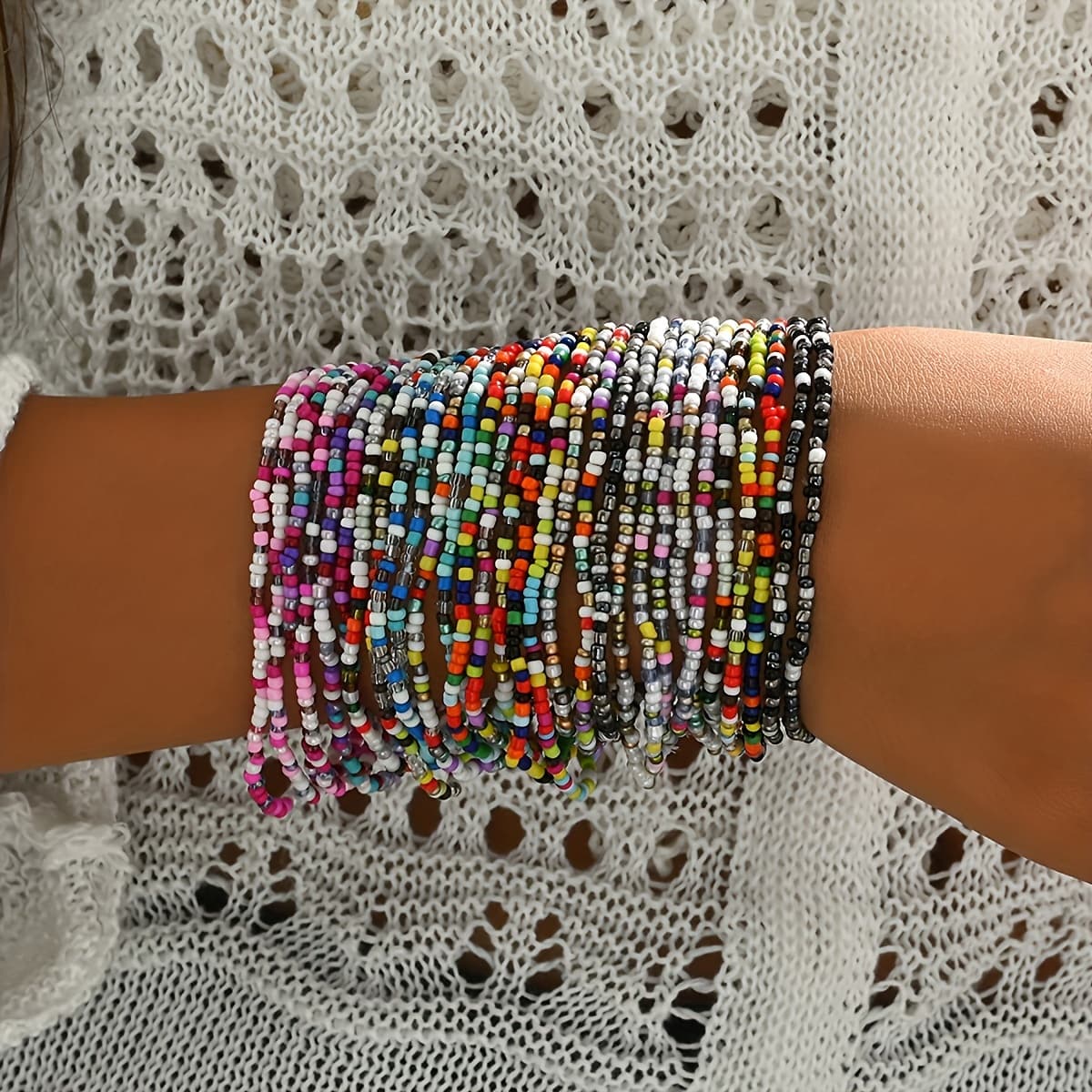 TEMU 30pcs Set Of Colorful Rice Beads Bracelets And Bangles In A Bohemian Style Jewelry Collection