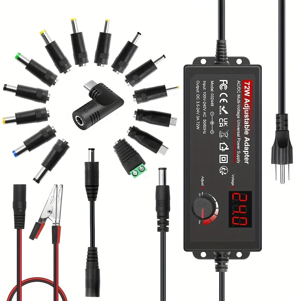 TEMU Alitove 72w Power Supply Adjustable 3v - 24v 3a Ac/ Adapter With Usb C Charger Pd 65w Upgraded 100v-240v Ac To Converter Variable Power Adapter, 14 Tips, Alligator Clips Power Cable