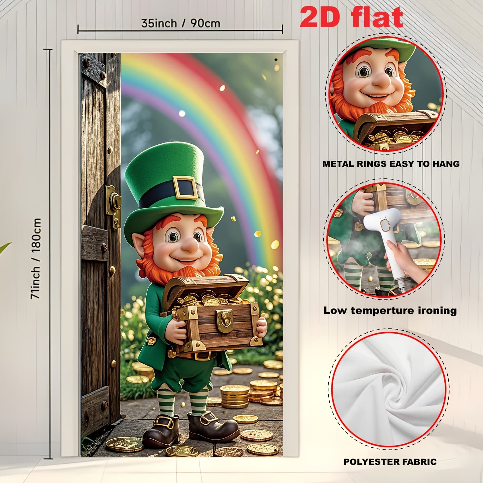 TEMU 's Day Party Banner - 35x70" Polyester, Featuring Leprechaun With Clover & Golden Design, Perfect For Farmhouse, Yard Decor & Room Accents, No Power Needed