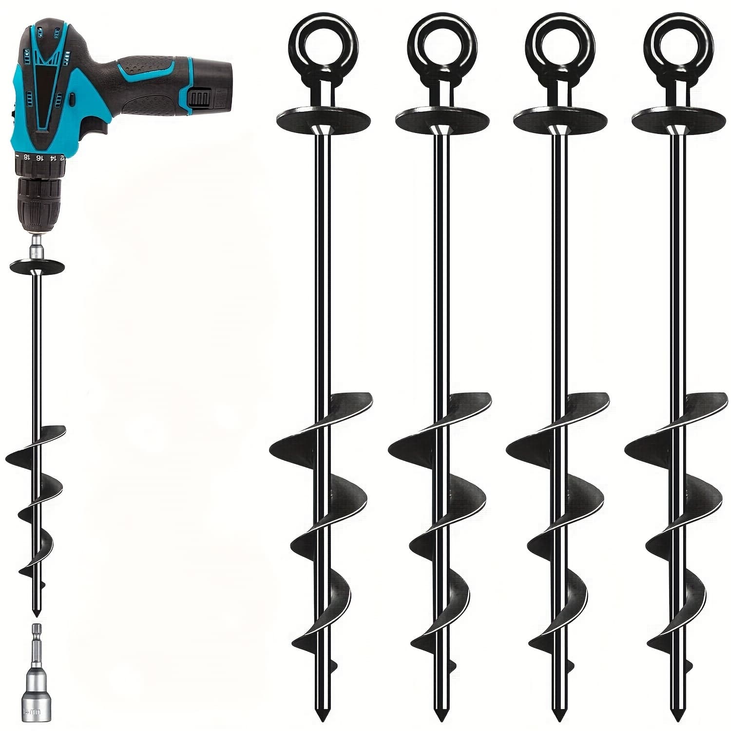 TEMU 18-inch Spiral Ground Anchor, Heavy-duty Spiral Ground Anchor For Tents, Trampolines, Outdoor Fixing Pegs, Garden Stakes, And Firm Anchoring. A Set Of 4/6pcs