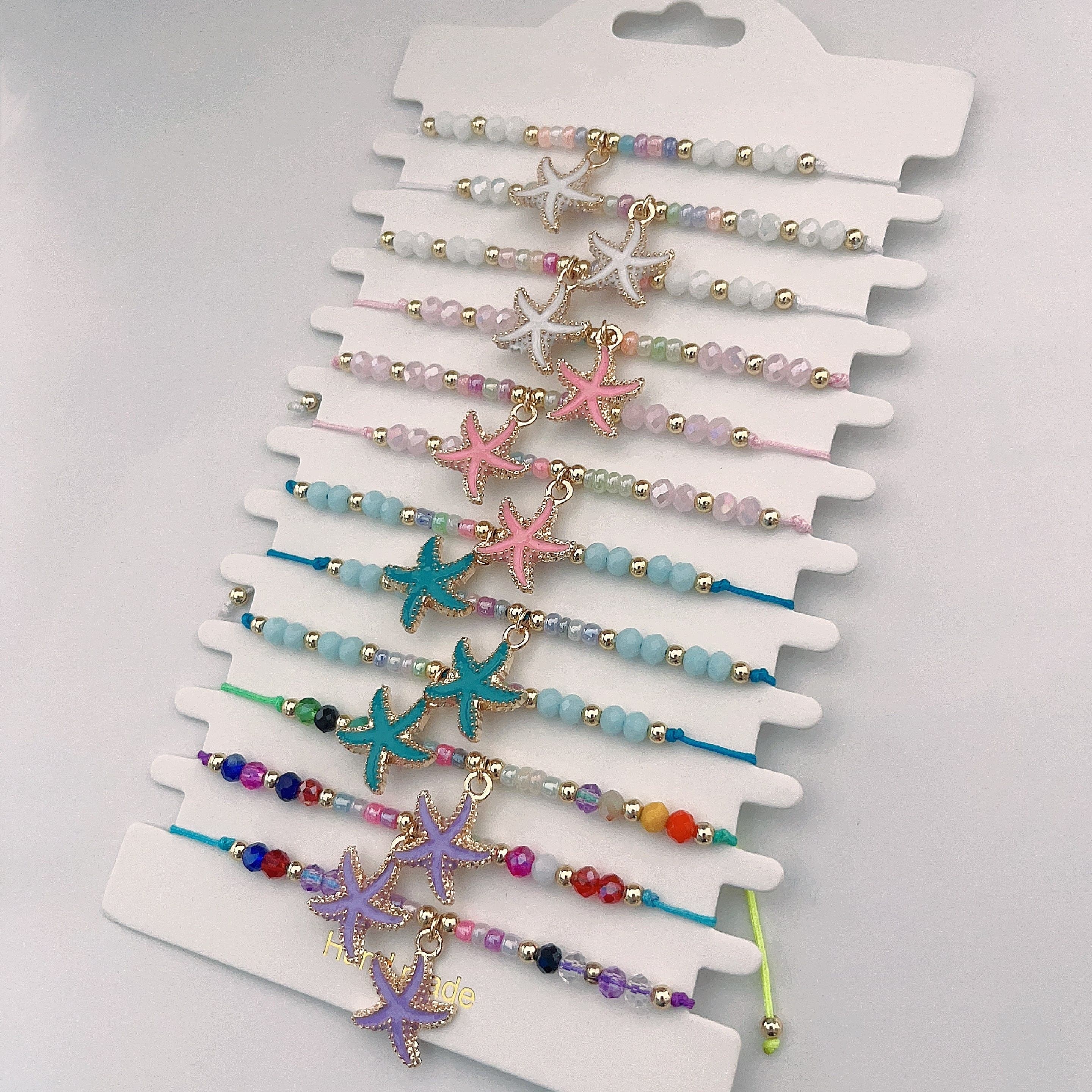 TEMU 12pcs Bohemian Style Starfish Pendant Bracelet - Simple Handmade Decoration