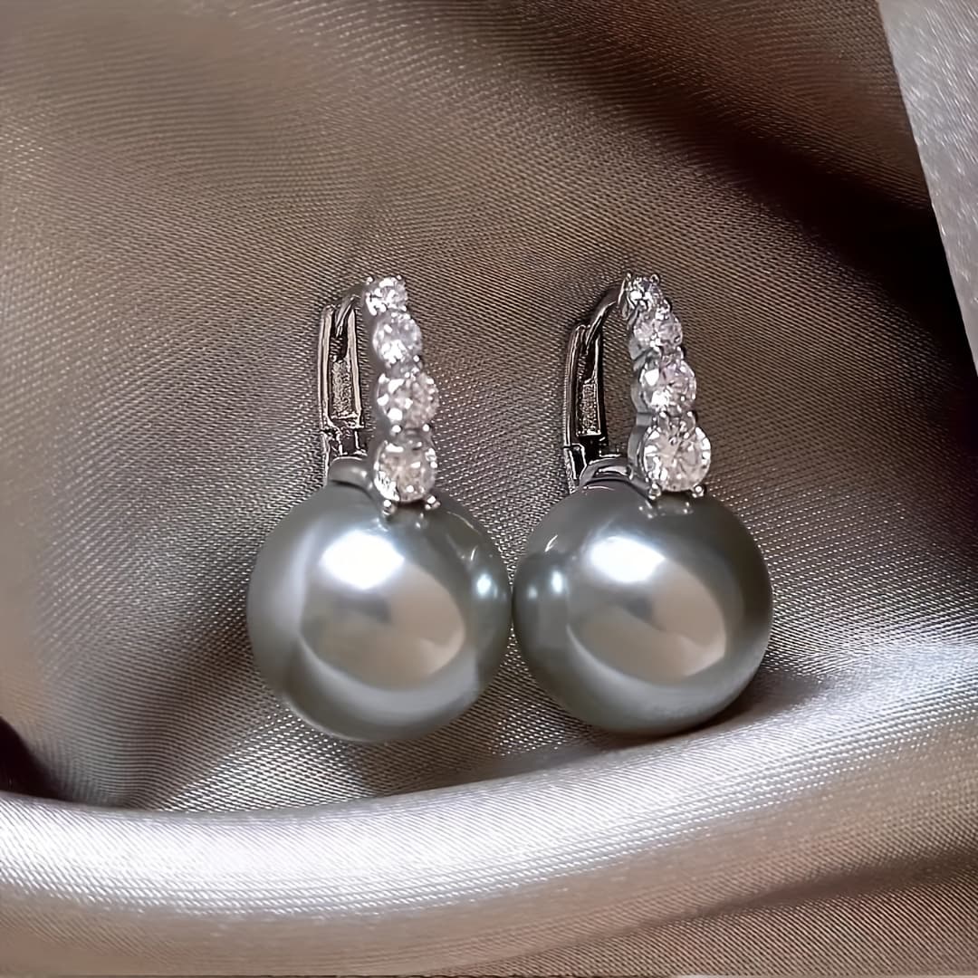 TEMU A Pair Of Light Luxury Synthetic Zirconia Hemp Gray Earrings, Suitable For Women' Wear, A Gift For A Girlfriend Or Mother