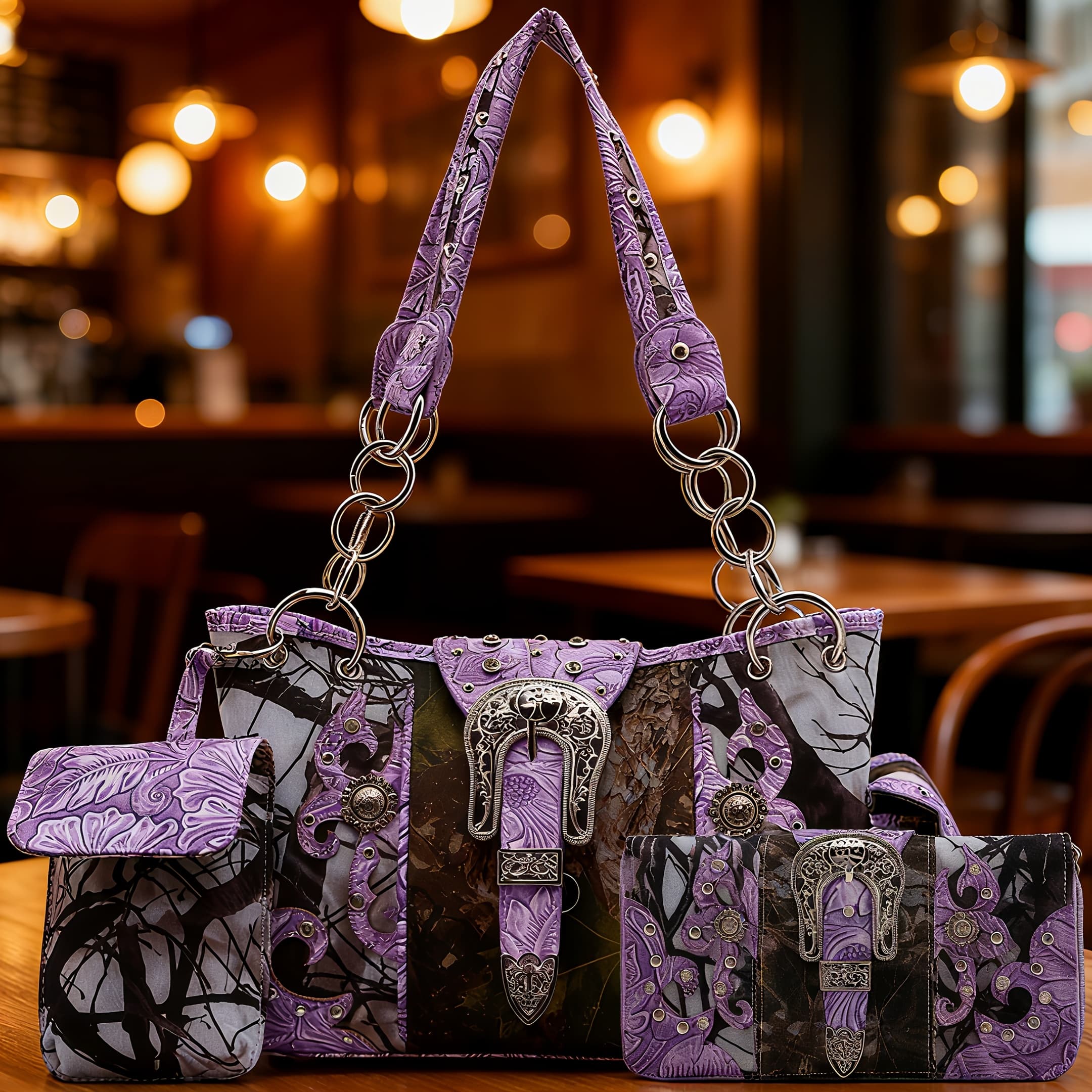 TEMU Western Style Camouflage Handbag, Floral Country Studs Crossbody Women's Handbag, Backpack, Wallet Set, Ideal Christmas Gift