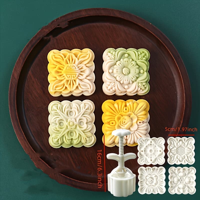 TEMU A Set Of Flower Shaped Moon Cake Molds, Suitable For Mid-autumn Festival, 3d Flower Shaped Diy Hand Pressed Biscuit Stamps, With 4 Molds, Diy Mid-autumn Festival Cake Tools