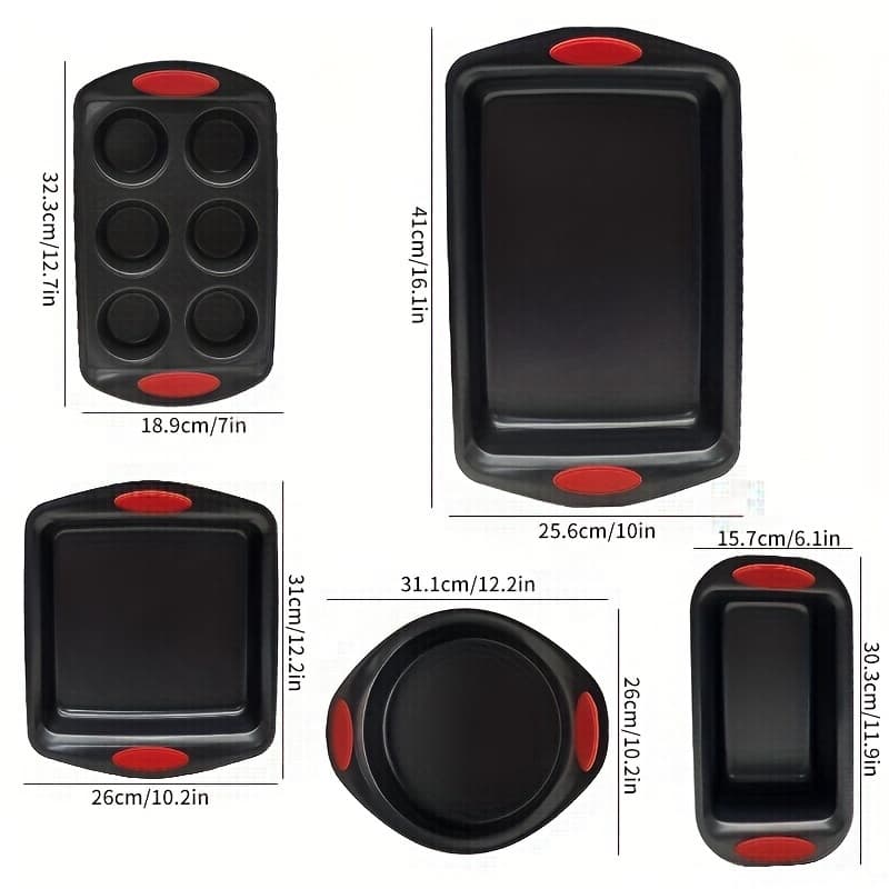 TEMU High Quality Baking Set 4-5pcs Kitchen Oven Baking Pan Set - Luxury Black Coating - Carbon Steel - Bread Pans, Baking Pans, Cake Pans And /sheets - 4-5pcs, Black,