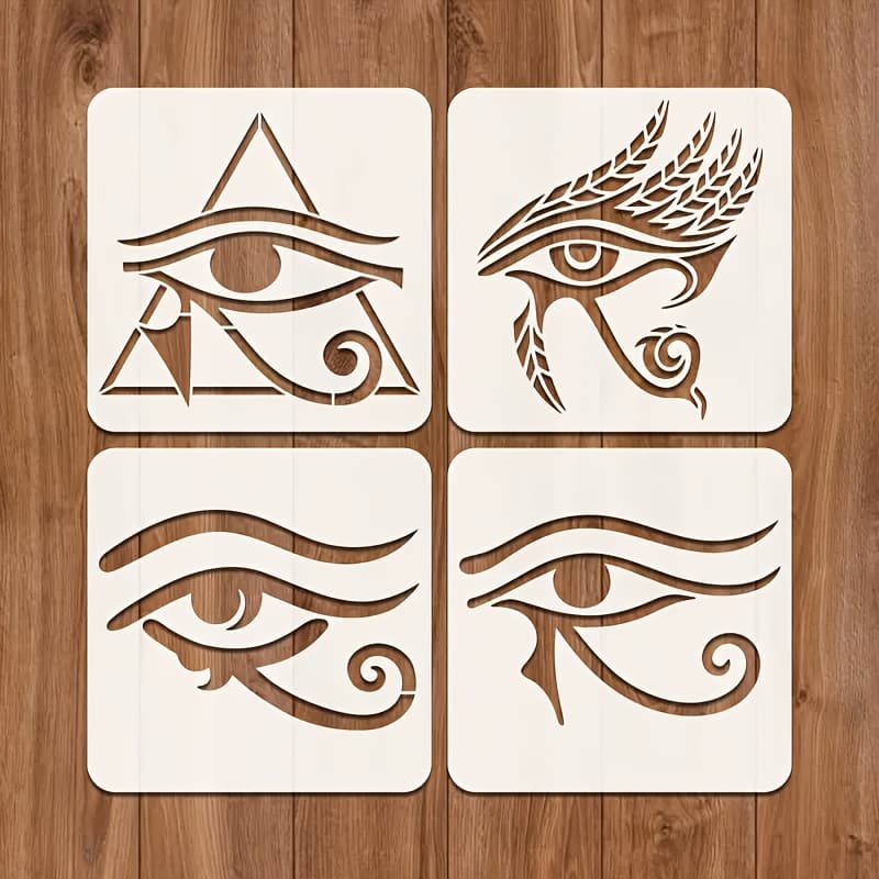 TEMU 4 Ancient Egyptian Stencils, 6x6 Inches, Washable And Reusable For Walls, Fabrics, Rocks, , Canvases, Signs, Art Projects, Furniture Decoration, Textiles, Made Of Pet Material