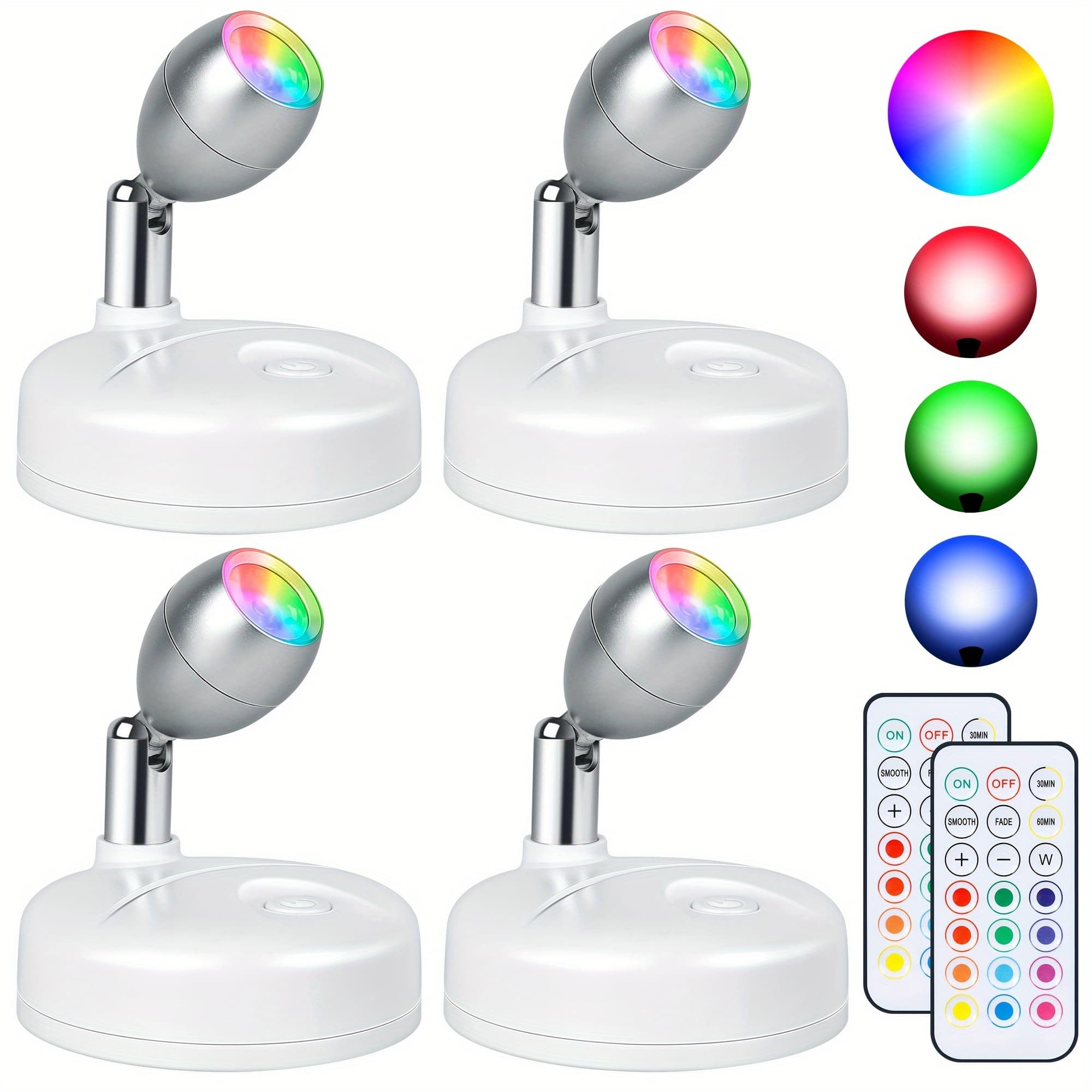 TEMU 4pcs Wireless Rgbw Decor Spotlights Indoor, Floor Indoor, 13 Color Lights, Picture Lights With Remote And Timer, Accent Lights For Plant Holiday Party White
