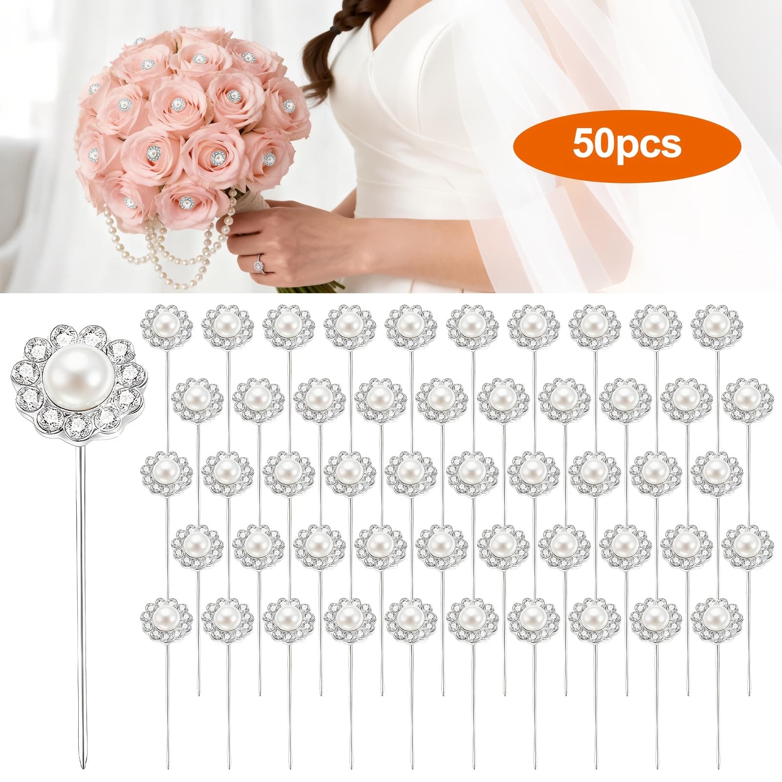 TEMU 50pcs Bouquet Pins, Round Floral Pins, Flower Diamond Corsages Pins, For Jewelry Making, Sewing, Floral Arrangements & Scrapbooking, Pins