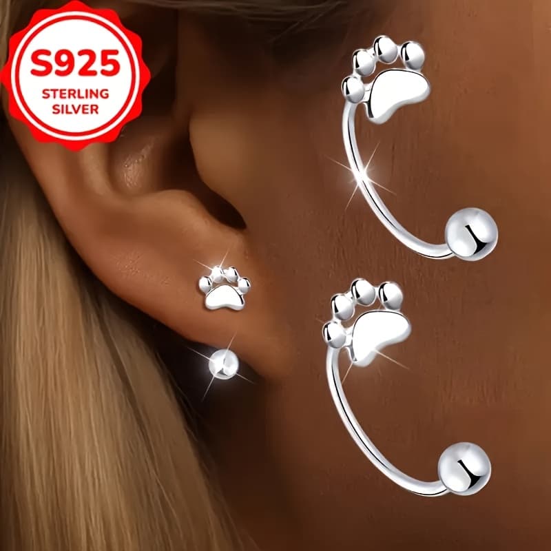 TEMU A Pair Of 925 Sterling Silver Cute Print Earrings - A Very Creative Holiday And Party Accessory Suitable For Women, Weighing 0.06 Ounces, Easy And Fashionable, Cute Design