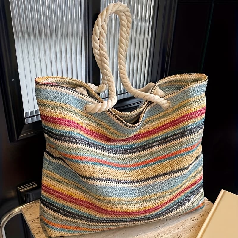 TEMU New Woven Fabric Lightweight Women's Shoulder Bag For Clothing, Beach Vacation And Casual Shopping