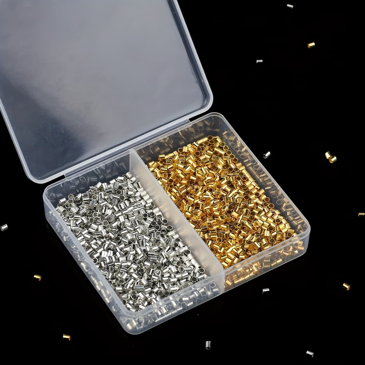 TEMU A Box Of 600pcs 2mm Positioning Tube, Flattened, Multi-functional Flattened Positioning Tube Beads For Necklace Bracelet Finishing Handmade Jewelry Additions Materials, Golden/silvery 300pcs Each