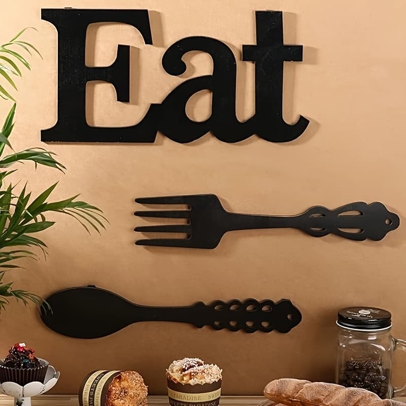 TEMU Set Of Eat Sign, Fork And Spoon Wall Decor, Rustic Wood Eat Decoration, Cute Eat Letters For Kitchen And Home, Decorative Hanging Wooden Letters, Country Wall Art For Dining Room (black)