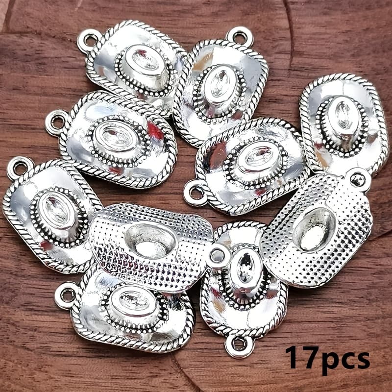 TEMU 17pcs Bohemian Style Vintage Denim Hat Charms, Fashionable Alloy Pendants For Making, Handcrafted Bracelet Necklace Earring Accessories, 13*23mm