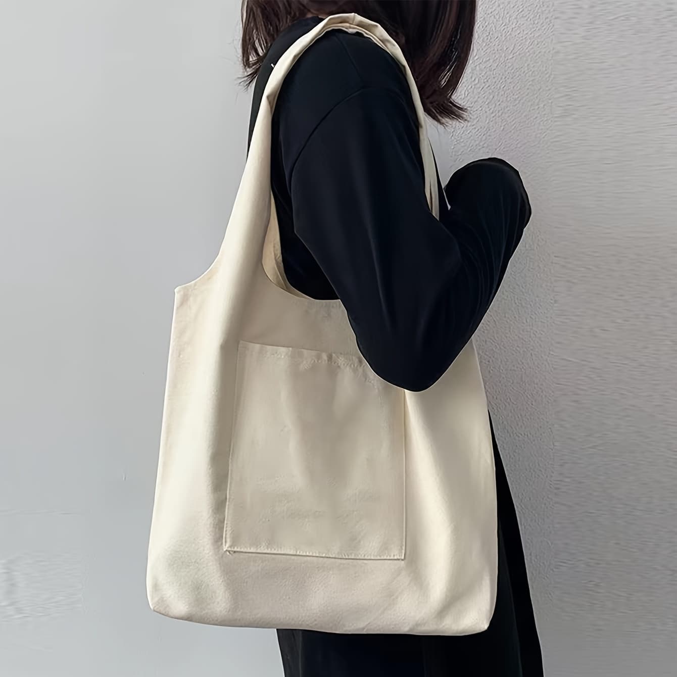 TEMU Women's Fashion Beige Pocket Tote Bag, Convenient Portable Organizer For Travel And Shopping