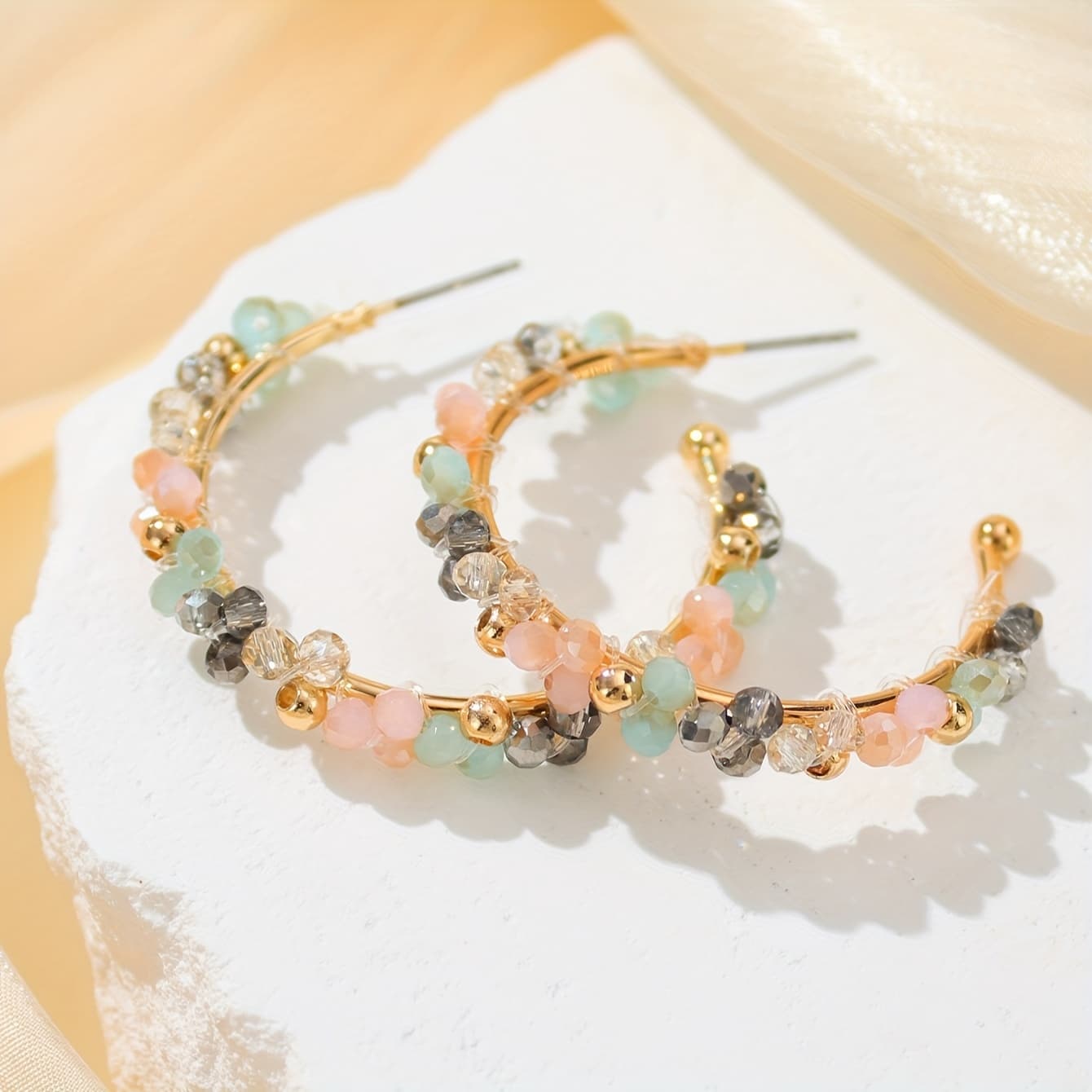 TEMU 2pcs Bohemian Handmade Diy Glass Bead Woven Colorful Wheel Bead Earrings, Exquisite , Perfect For Love , Ideal For Parties Or Daily Wear, A Gift Love