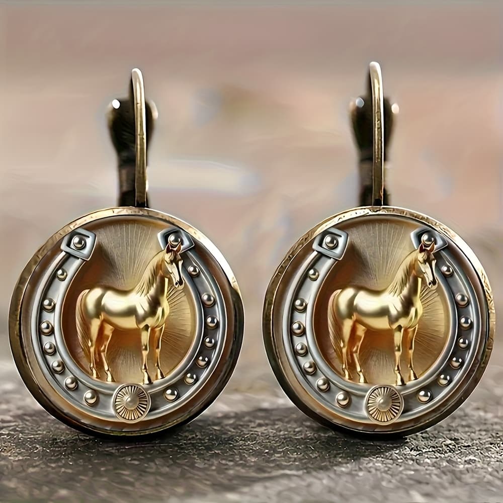 TEMU Alloy Retro Round Earrings, Silvery Horseshoe Decorative Retro Earrings, Light Accessories, Simple And Fashionable Style, Daily Versatile Earrings, Gift , Suitable For A Of Occasions