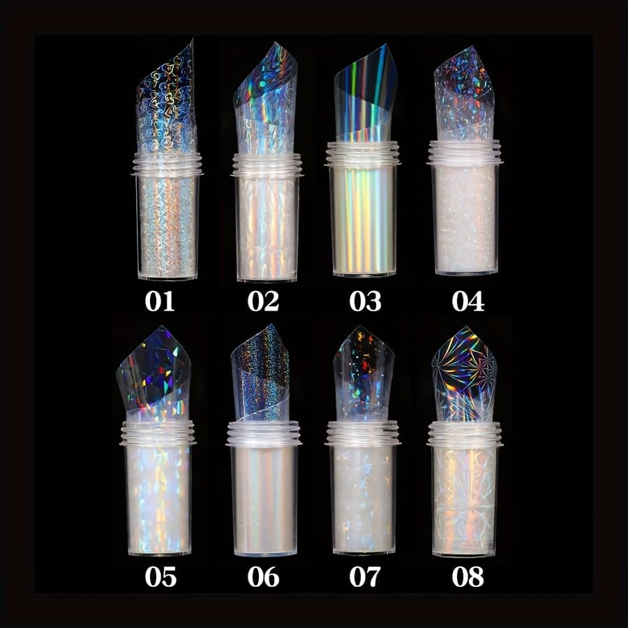 TEMU 8 Color Set, Nail Art Aurora Cube Of Ice Cellophane Transfer Paper, Laser Jewelry Laser Aurora Transfer Paper Transparent Starry Sticker Love Transfer Decal