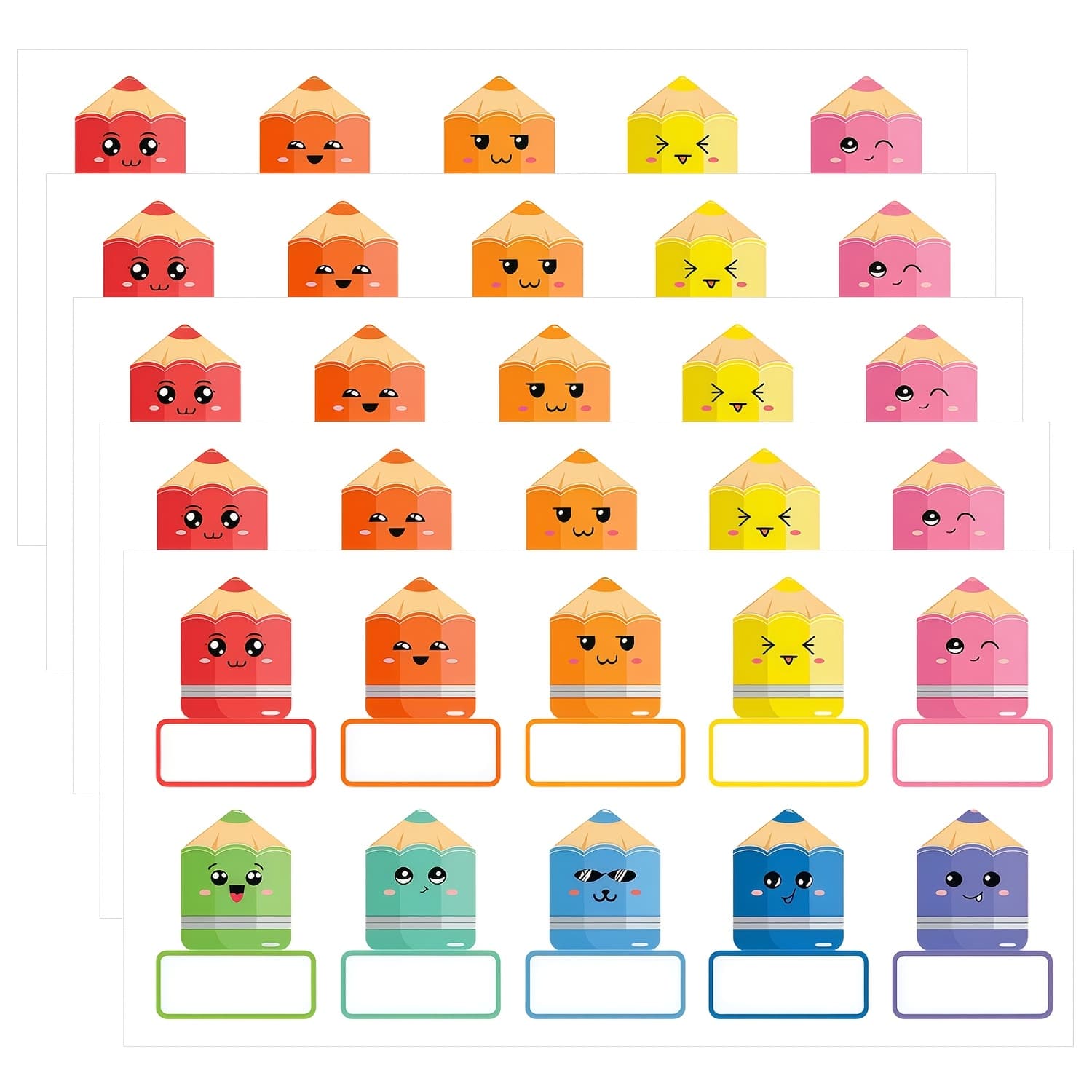 TEMU 50pcs Colored Pencil Name Tag Self-adhesive Stickers Pencil Nameplates Back To School Self-adhesive Label Decals For First Day Of School Students Desk Decoration Stickers