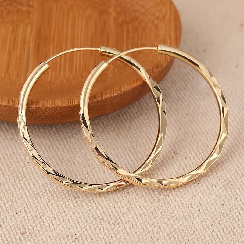 TEMU Vintage Copper Material Hand Carved Texture Easy And Stylish Hoop Earrings, Personalized Jewelry For Women Daily Parties, Exquisite Holiday Gifts