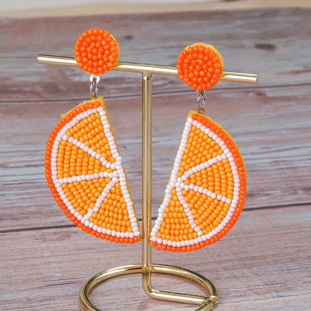 TEMU 2d Flat - Fruit Earrings, Food Earrings, Flat Seed Bead Embroidery Earrings, Watermelon Jewelry, Earrings, Fun Earrings, Fruit Earring