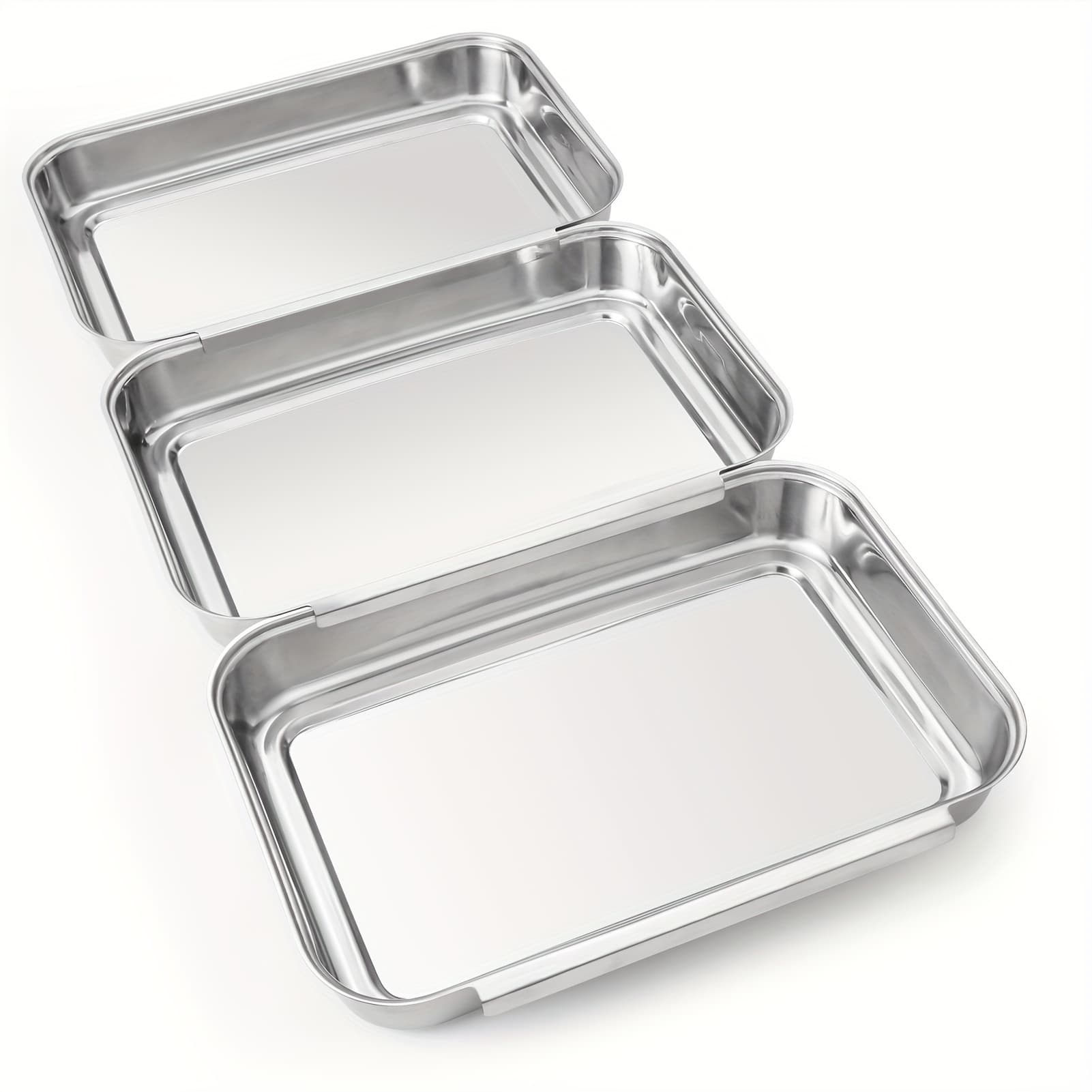TEMU 3pcs Breading Tray Set, Stainless Steel Breading Dish For Marinating Meat, Chicken, Fish, Food Prep Trays, Coating Trays Used For Baking Cake, Oven Safe