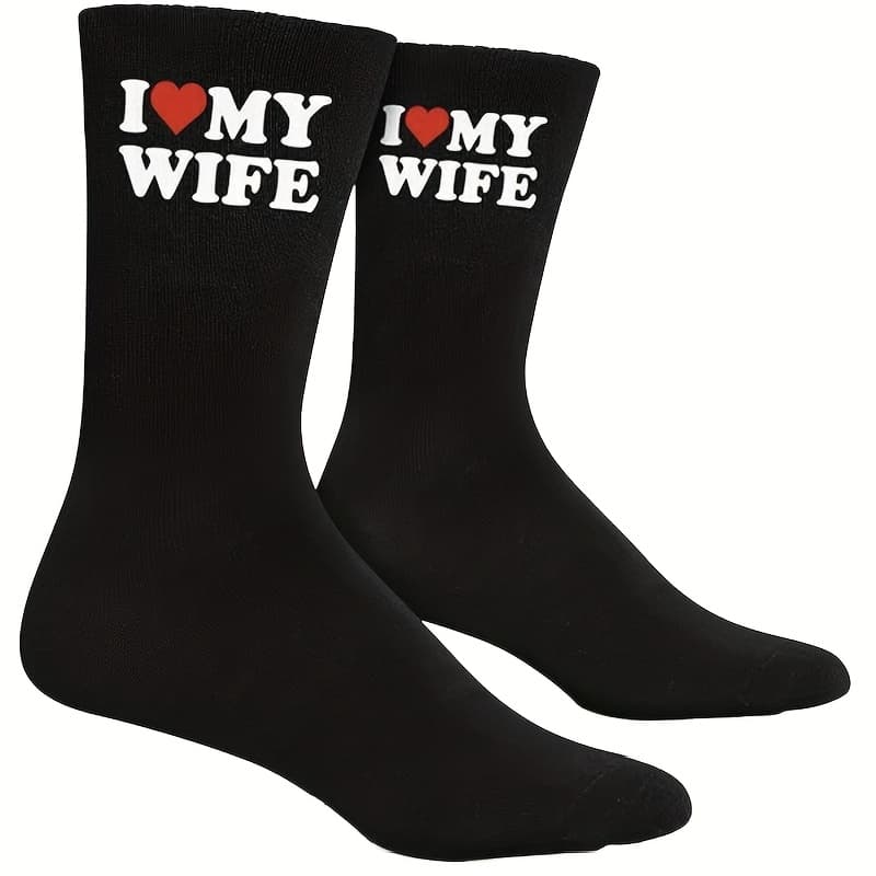 TEMU 1/4 Pair Of Fun "" Sports Socks - Black With White Text And Red Heart, The Perfect Anniversary, Birthday, Valentine's Day, Or Christmas Gift For Husband Or Boyfriend, Fun Socks